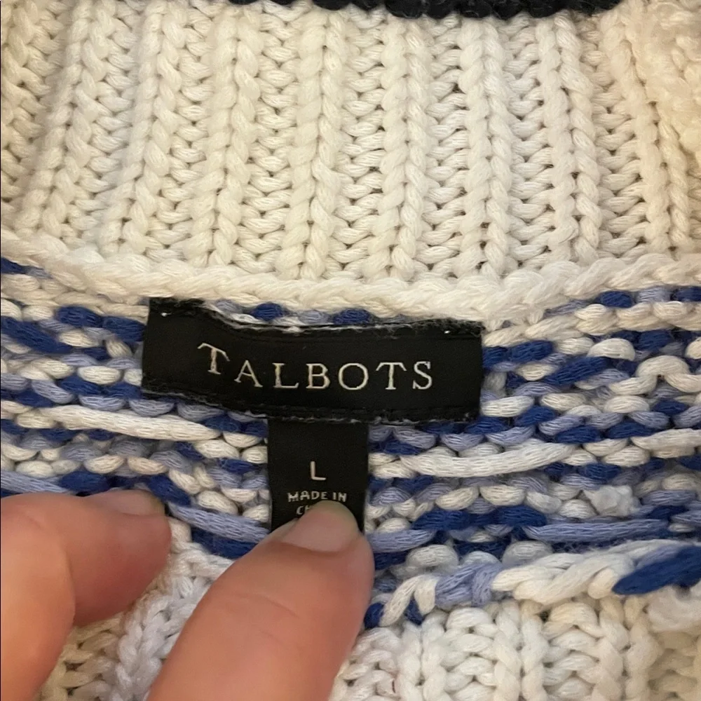 Talbots Navy and White Knit Sweater Cotton Blend Large - Picture 4 of 7